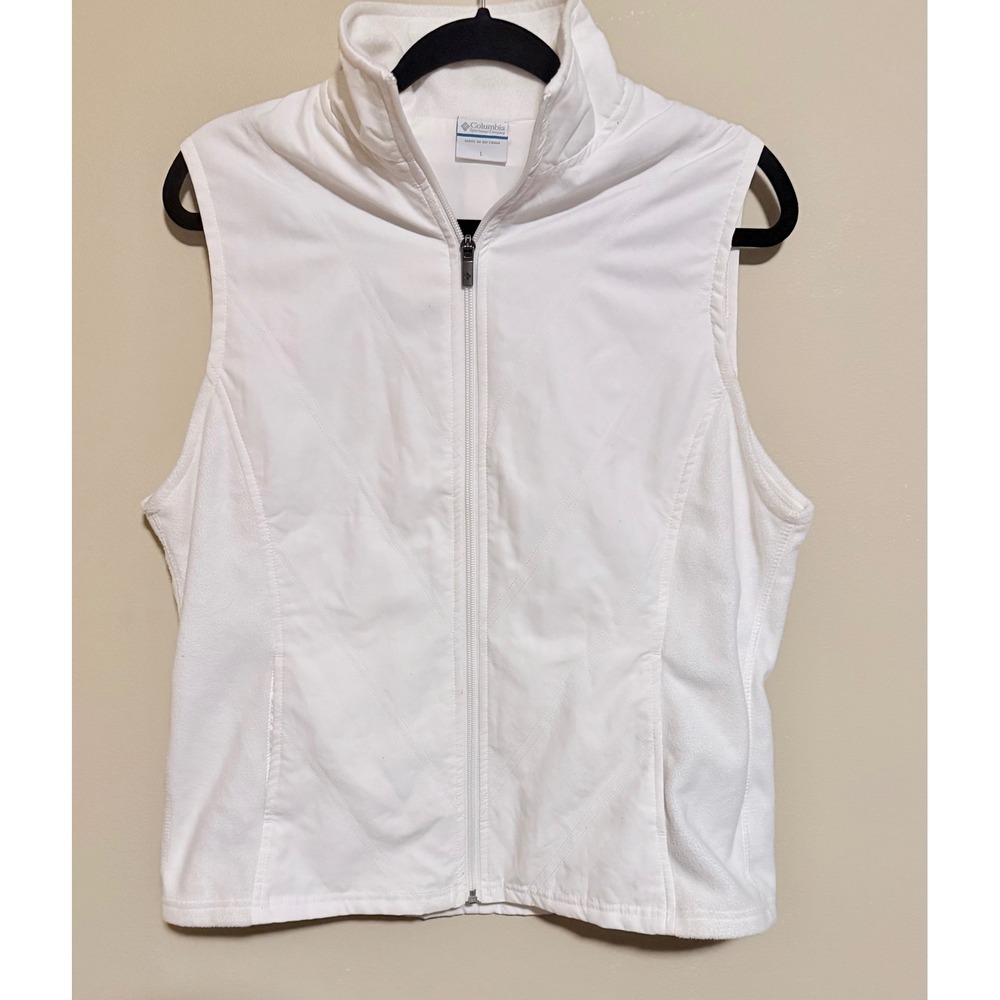 Columbia Womens White Full Zip Quilted Fleece Hybrid‎ Vest L Minimalist Layering